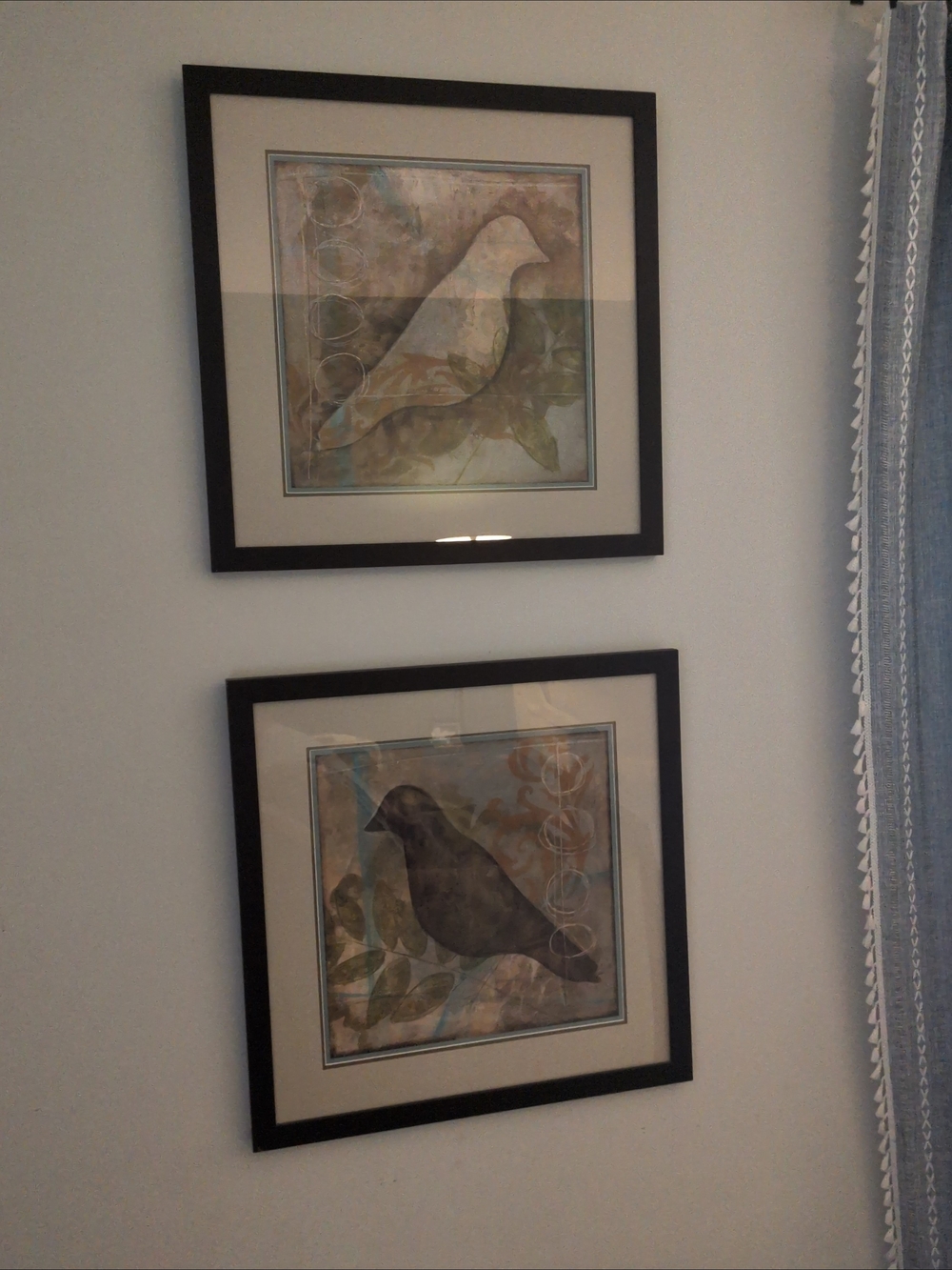 Set of Two Framed Bird Wall Art Prints - Neutral Greens & Browns